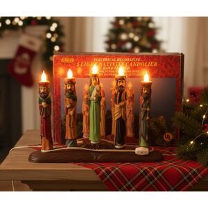 Vintage Eluceo In Motion Electrical 5 Light Nativity Candolier Hand Painted